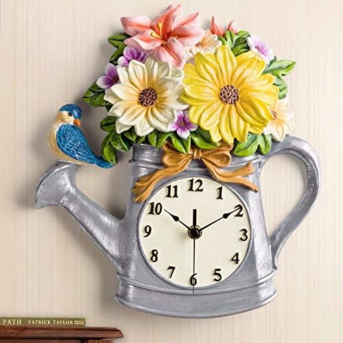 Silent Wall Clock dustproof Glass Cover Creative Fashion Modern Creative Living Room Bedroom Wall Clock European Pastoral Clock Silent Clock Kettle vase Wall Clock, intuitive Digital Display