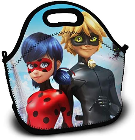 CNJELLAW L-Ladybug-Cat-Noir Tale Cool Reusable Lunch Bags Lunch Tote Food Pack Backpack for Office & School