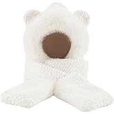 Winter Hooded Scarf for Women Cute Bear Ear Hat Scarf 3 in 1 Faux Fur Gloves Set Soft Warm Hat with Mittens