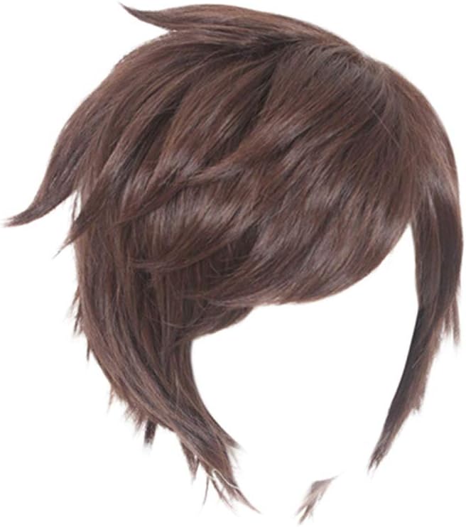 FuHouse 30cm Unisex Short Straight Wig Halloween Cosplay Anime Wig Harajuku Daily Wig (Dark Brown), Free Size