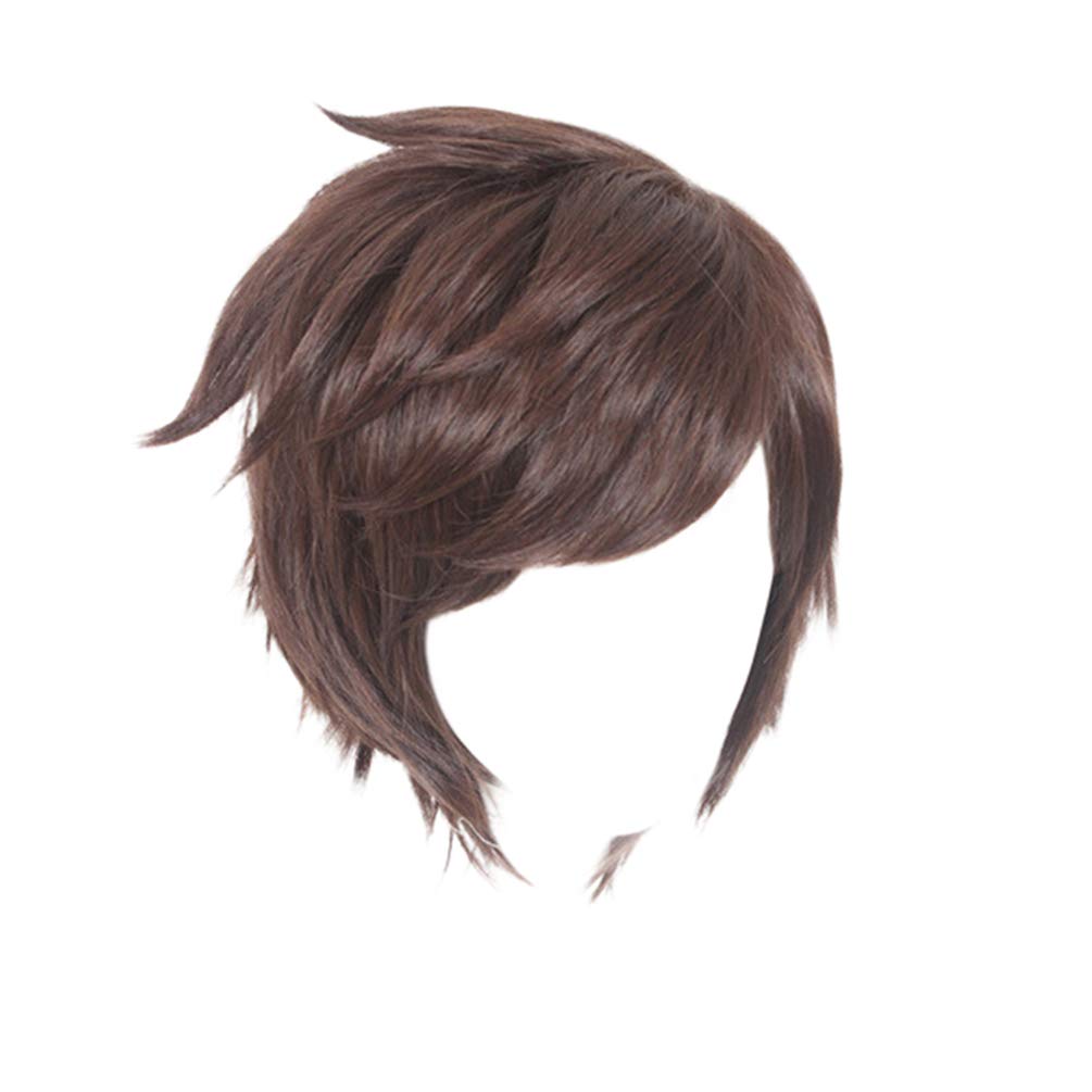 FuHouse 30cm Unisex Short Straight Wig Halloween Cosplay Anime Wig Harajuku Daily Wig (Dark Brown)
