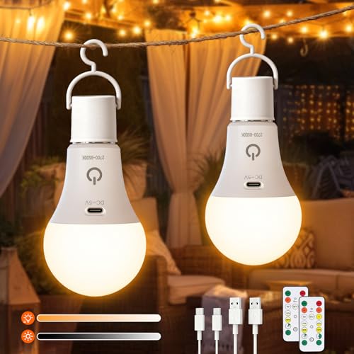 Ketom Remote Control Light Bulb E27 Rechargeable Bulb with Timer | 7 W rechargeable LED lamps, 3 colours and dimmable, touch control, pack of 2 wireless decorative lamp bulbs, emergency light
