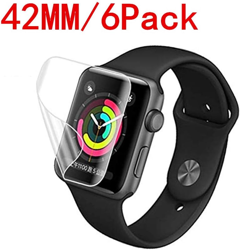 Kwbiw [6 Pack] Screen Protector for Apple Watch 42mm Series 3 2 1 - Max Coverage Bubble-Free Anti-Scratch iWatch 42mm Flexible TPU Film with Lifetime Replacement Warranty