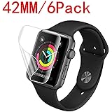 Kwbiw [6 Pack] Screen Protector for Apple Watch 42mm Series 3 2 1 - Max Coverage Bubble-Free Anti-Scratch iWatch 42mm Flexible TPU Film with Lifetime Replacement Warranty