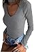 Prograce Women V Neckline Choker Long Sleeve Tight Leotard Shirt Tops Grey S
