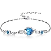 HPQQ Infinity Birthstone Bracelet 925 Sterling Silver Heart Love Infinity Bracelet Fine Jewelry Anniversary Birthday Gifts for Women Girlfriend Wife Mom