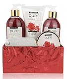 Pure! Rachelle Parker Rose Essential Oil Spa Gift Basket - Best Bubble Bath Gift for Women! Best Mothers Day Gift! Spa Basket Wrapped & Ready to Deliver Results!!