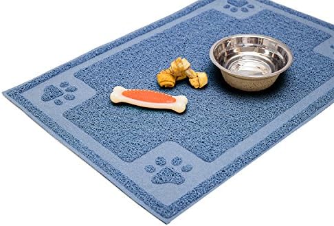 Cavalier Pets, Medium Dog Bowl Mat for Cat and Dog Bowls, Silicone Non-Slip Absorbent Waterproof Dog Food Mat, Easy to Clean, Unique Paw Design, 24 by 16 Inch, Blue