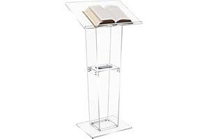Acrylic Podium Stand with Storage Shelf, Clear Pulpits Lectern for Churches, Conferences, Speeches, Weddings, Professional Pr