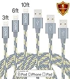 LOVRI 3Pack 3FT 6FT 10FT Nylon Braided Tangle Free Lightning Charging Cable Cord with Aluminum Heads for iPhone 6/6s/6 Plus/6s Plus/5/5c/5s/SE, iPad Mini Air iPod Nano Touch (gold & gray)