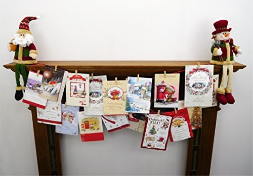 Christmas Concepts Sitting Santa & Snowman Christmas Card Holder for A Mantle Piece with Wooden Pegs