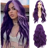 Sabosi Long Wavy Purple Wigs for Women 26 Inch Middle Part Curly Wavy Wig Natural Looking Synthetic Heat Resistant Fiber Wig for Daily Party Use