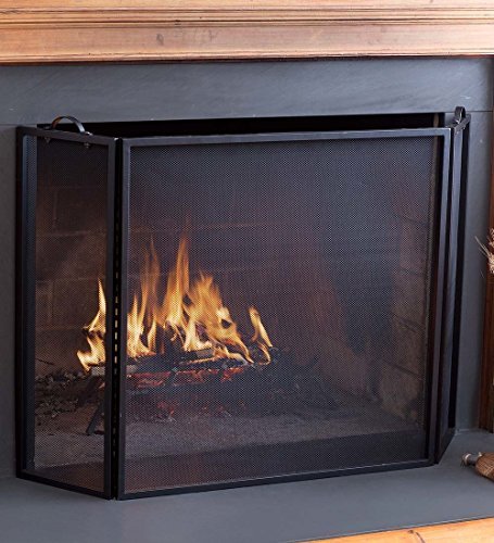 Plow & Hearth 3 Panel Flatguard Fireplace Screen, 50" W x 30" H, Black