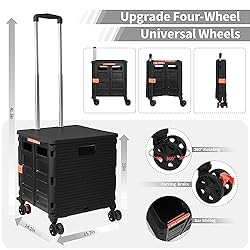 Rolling Crate Utility Cart Collapsible Tote Basket