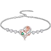 Wildari Mom Birthstone Charm Link Bracelet 925 Sterling Silver Rose Heart Mom Bracelet with 12 Months Birthstone Mother's Day Gift Jewelry Gifts for Women,Chain Length 7"+2" Extend
