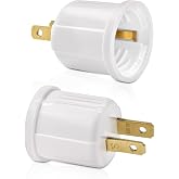 Outlet to Socket Adapter, Plug-in Light Socket, Convert Outlet to Light Bulb Socket, Polarized 2-Prong Outlet to E26 E27 Screw Base Bulb Socket, 660 Watt, 125 Volt, UL Listed (2, White Color)