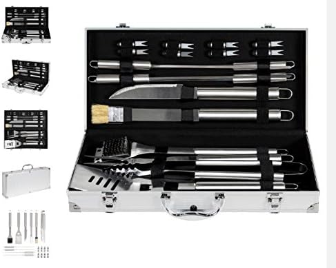 Quality BBQ Tools - 19pc Stainless Steel BBQ Grill Tool Set - With Aluminum Storage Case - Patio Charcoal Camping Grilling Outdoor Portable Cooking Tool - Durable Heavy Duty