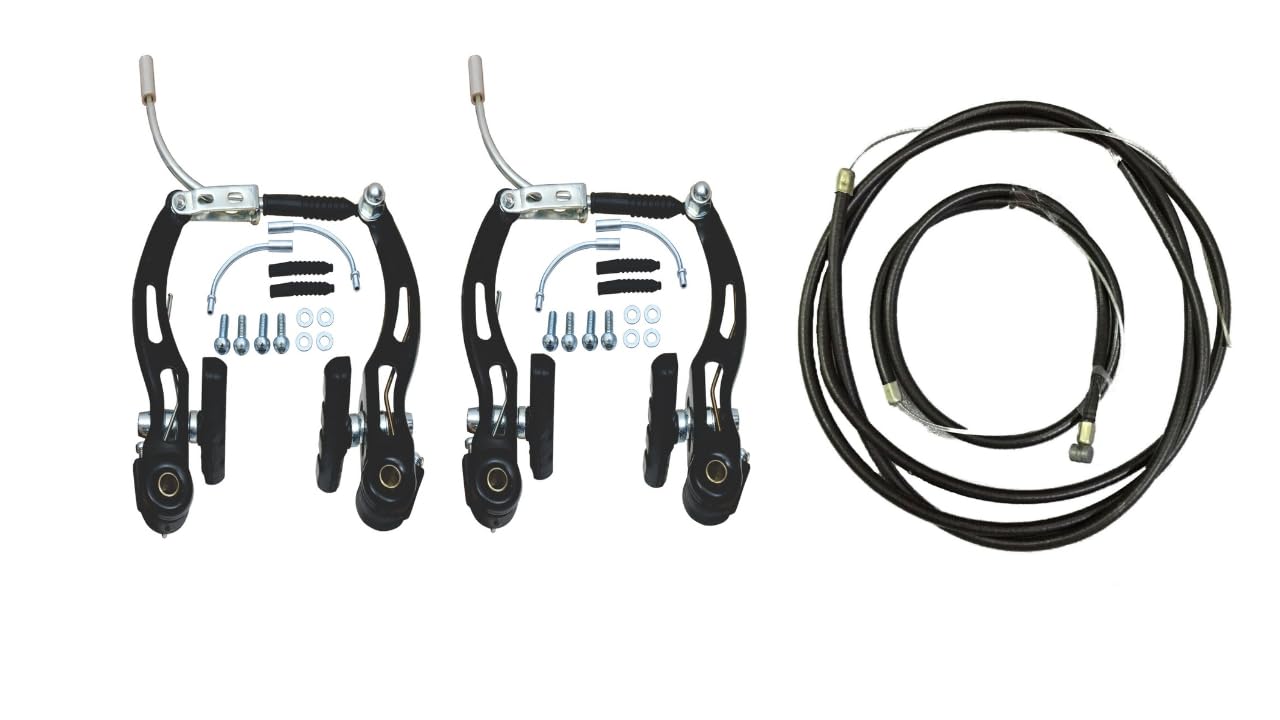AARNAV BMX MTB Mountain Bike V Brake Set with Cables Caliper Replacement Front and Rear Pull V Brake Accessories for All Bikes (V Brake Set with Accessories & Cables Set)