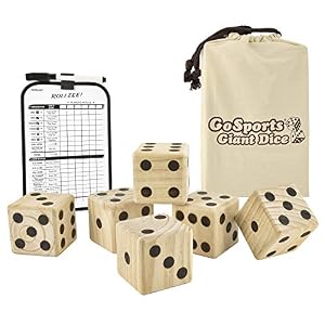 GoSports Giant Wooden Playing Dice Set with Bonus Rollzee and Farkle Scoreboard – Includes 6 Dice, Dry-Erase Scoreboard…