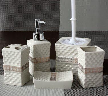 Bad Accessoire Badezimmerset Badezimmer Set Porzellan Weiss / Braun