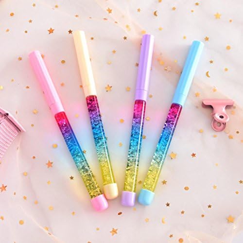 Gbell 4Pcs 0.5mm Colorful Quicksand Gel Pen Set, Girls Magic Wand Fairy Pen, Black Ink Pen Office School Supplies Writing Pen Gift for Kids Women