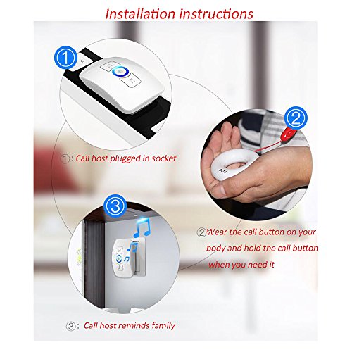Elderly Pager Smart Remote Control Home Intercom Medical Portable Lanyard Wireless Pager Alarm Ringing Emergency Call Pager,White(1Host+1Button+WhiteBedsideButton)