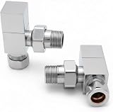 Greened House TEES Chrome Square Towel Rail Valve Set 15mm 1/2" BSP view 2