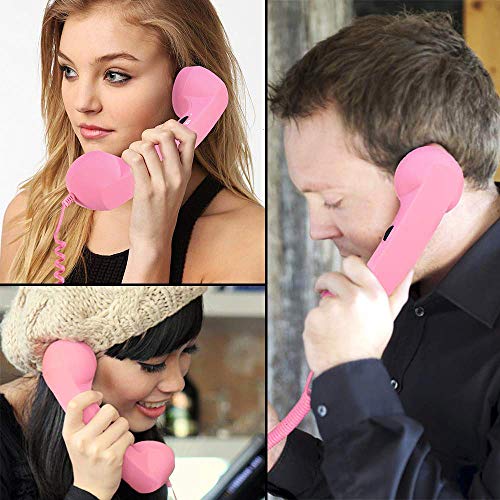 Cell Phone Handset,Retro Telephone Handset Anti Radiation Receivers 3.5MM for iPhone iPad,Mobile Phones,Computer (Pink)