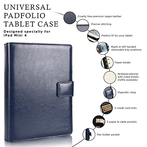 Cooper FOLDERTAB Padfolio Case Compatible with iPad Mini 4 | Business Executive Organizer with Notepad | Vegan Leather, Left Right Handed Binder, Notebook Refill, Pockets | Apple A1538 A1550 (Blue)