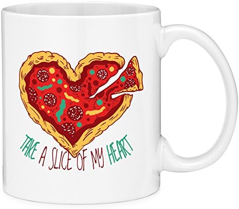 Mugvana 11oz Coffee Mugs Take a Slice of My Heart Pizza Novelty Ceramic Coffee Mug Tea Cup with Gift Box