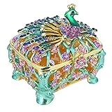 YUFENG Trinket Box Metal Enameled Collectable Wedding Jewelry Ring Holder Organizer (Peacock Box)