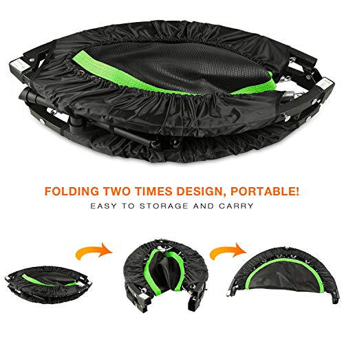 40" Fitness Exercise Trampoline Foldable with Adjustable Handrail Rebounder Trampoline Indoor Mini Trampoline for Adults or Kids Max. Load 220/300 lbs Stretch Jump Mat (Green(300lbs) 1)