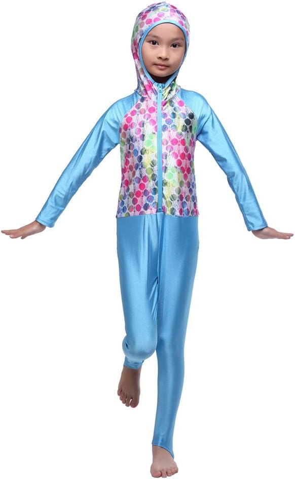 GladThink Girls One Piece Muslim Burkini Swimsuit with Cap and Long Sleeve