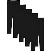 BOOPH 5 Pack Girls Leggings Cotton Full Length Stretchy Kids Pants Footless 5-14 Years