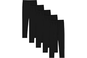BOOPH 5 Pack Girls Leggings Cotton Full Length Stretchy Kids Pants Footless 5-14 Years