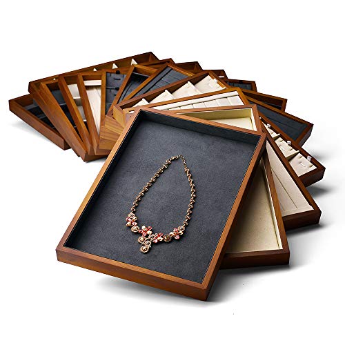 Oirlv Wood 13 Grids Necklace/Bracelet/Pendant Display Tray Jewelry