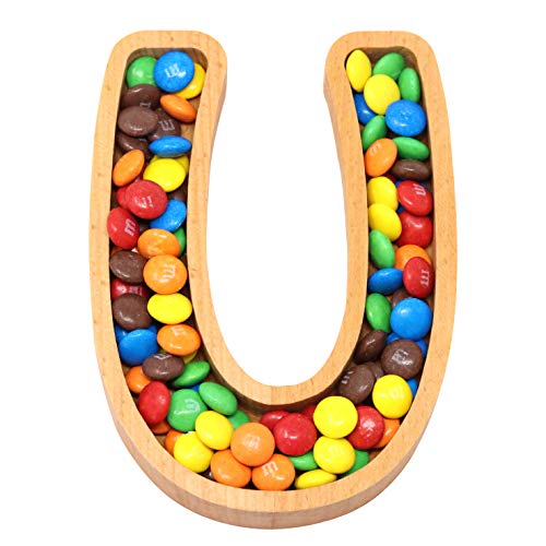 Wooden Letter U Candy Dish, Monogram Nut Bowl, Snack, Cookie, Cracker Serving Plate, Decorative Display, Home Accessory, Unique Gift Idea, for Date, Baby Shower, Birthday Party, Small Size