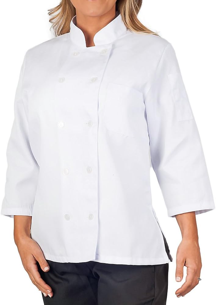KNG Women's White Classic ¾ Sleeve Chef Coat: Clothing