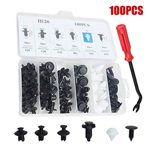 Honelife 100 Pcs Car Retainer Clips Body Plastic Rivets Fasteners Push Bumper Door Trim Panel Screws with Removal Tool Honelife 100 Pcs Car Retainer Clips Body Plastic Rivets Fasteners Push Bumper Door Trim Panel Screws with Removal Tool