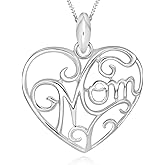 NARADA Jewelry Sterling Silver Mom Heart Shape Pendant Necklace, 18"