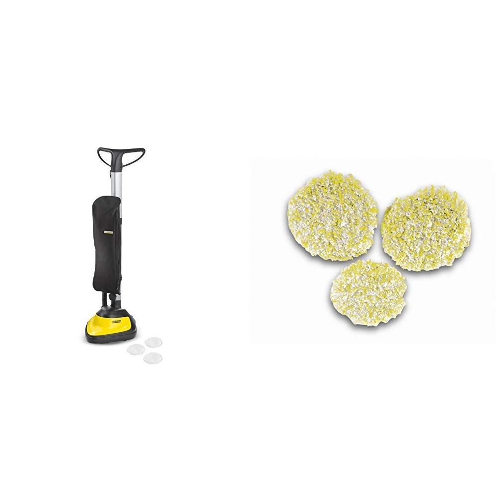 Kärcher 10568220 Floor Polishers, Steel 600 W, 4 liters, Black/Yellow & FP303 Stone / Linoleum / PVC Polishing Pads x 3