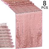 Hestya 8 Pieces Sequin Table Runner Glitter Sparkly 12 by 108 Inch for Wedding Engagement Birthday Summer Theme Party Bridal Baby Shower Dresser Decorations (Rose Gold)