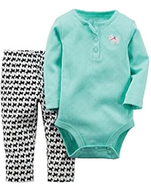 Baby Girls' 2-Piece Bodysuit and Pant Set (18 Months, Mint Scotty)