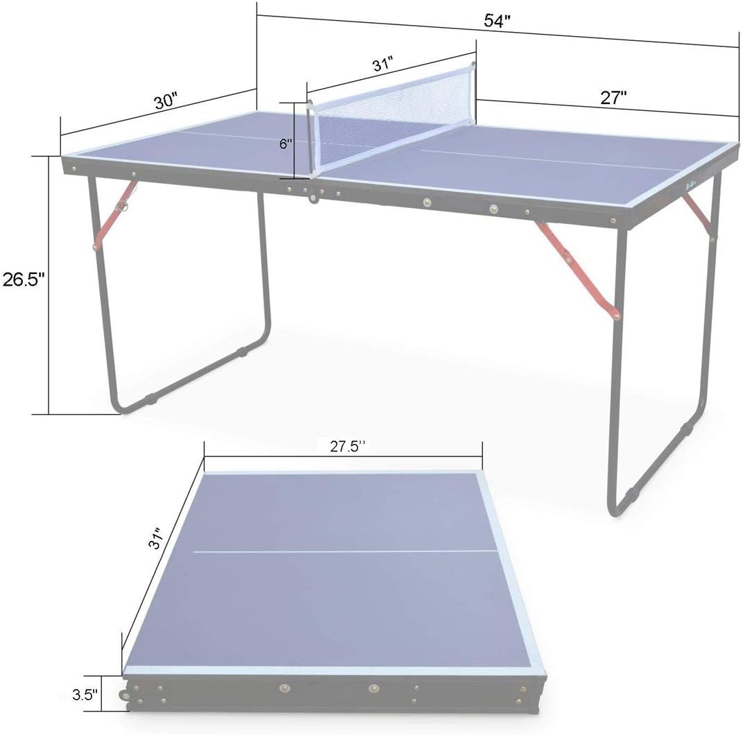 KL KLB Sport Table Tennis Table Midsize Foldable & Portable Ping Pong Table Set with Net and 2 Ping Pong Paddles for Indoor Outdoor Game : Sports & Outdoors
