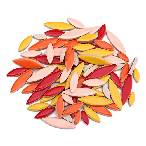 Yourway Style Leaf Shapes Ceramic Mosaic Tiles with Three Different Sizes for Handmade Decoration Craft Suitable for Kids and Adult(568g/1.25lb) (Red) - Thumbnail 5