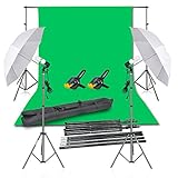 Emart Photography Backdrop Continuous Umbrella Studio Lighting Kit, Muslin Chromakey Green Screen and Background Stand Support System for Photo Video Shoot