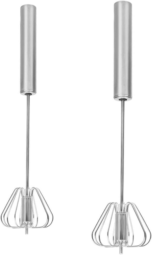 StyleZ Kitchen Hand Blender Manual Egg Beater Stainless Steel Rotating Push Whisks Rotating Coffee Milk Frother (12 inch + 14 inch)