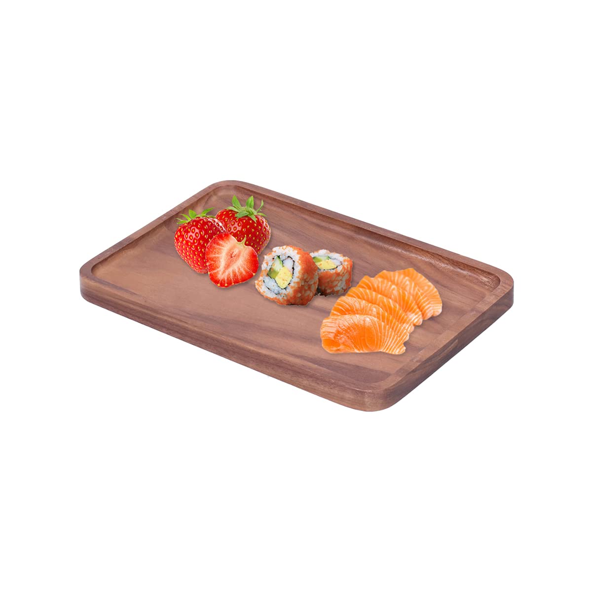 Solid Wooden Serving Tray Rectangle Decoration Handcrafted Walnut Plates Natural Wood Platters for Home BBQ Coffee Shop Kitchen for Snacks, Cheese Dessert, Sushi, Fruit, Salad,Tea,Coffee(25*17*1.5)