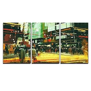 People at a Busy Crosswalk Wall Decor x3 Panels