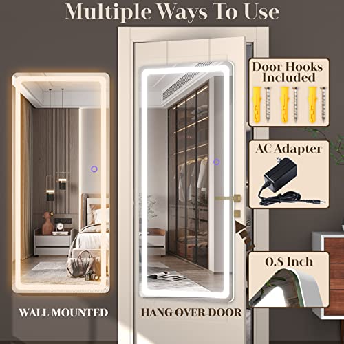 FENNIO Full Length Mirror with Lights 40"X18" LED Over The Door Full